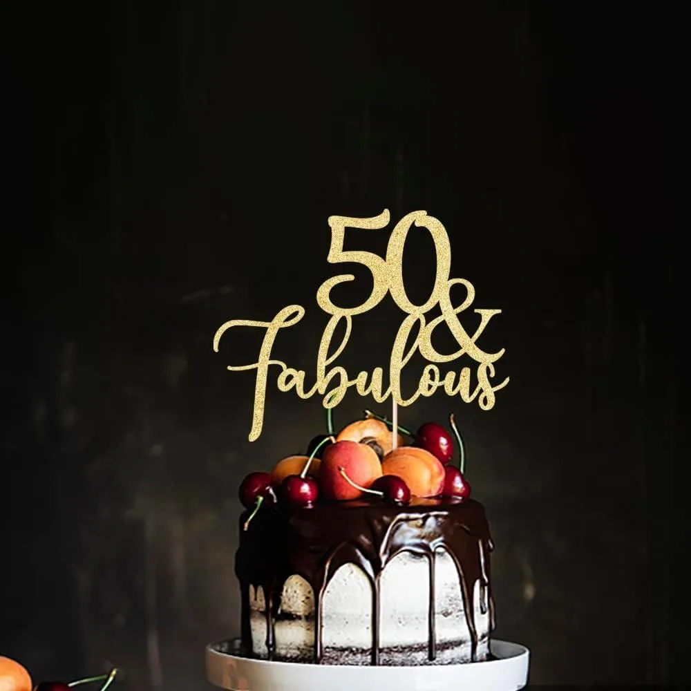 1 Stück 50. Geburtstagstorten-Topper – Goldglitzer „Fabulous at 50“ Dekoration für Jubiläen & Feiern – Detail 6