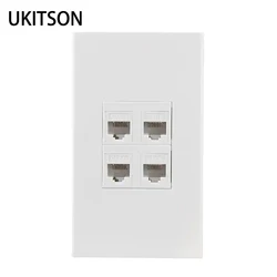 4 Ports CAT6 RJ45 Wall Panel Four Gangs CAT.6 Pass Through LAN Network Socket In US Standard Faceplate White Color