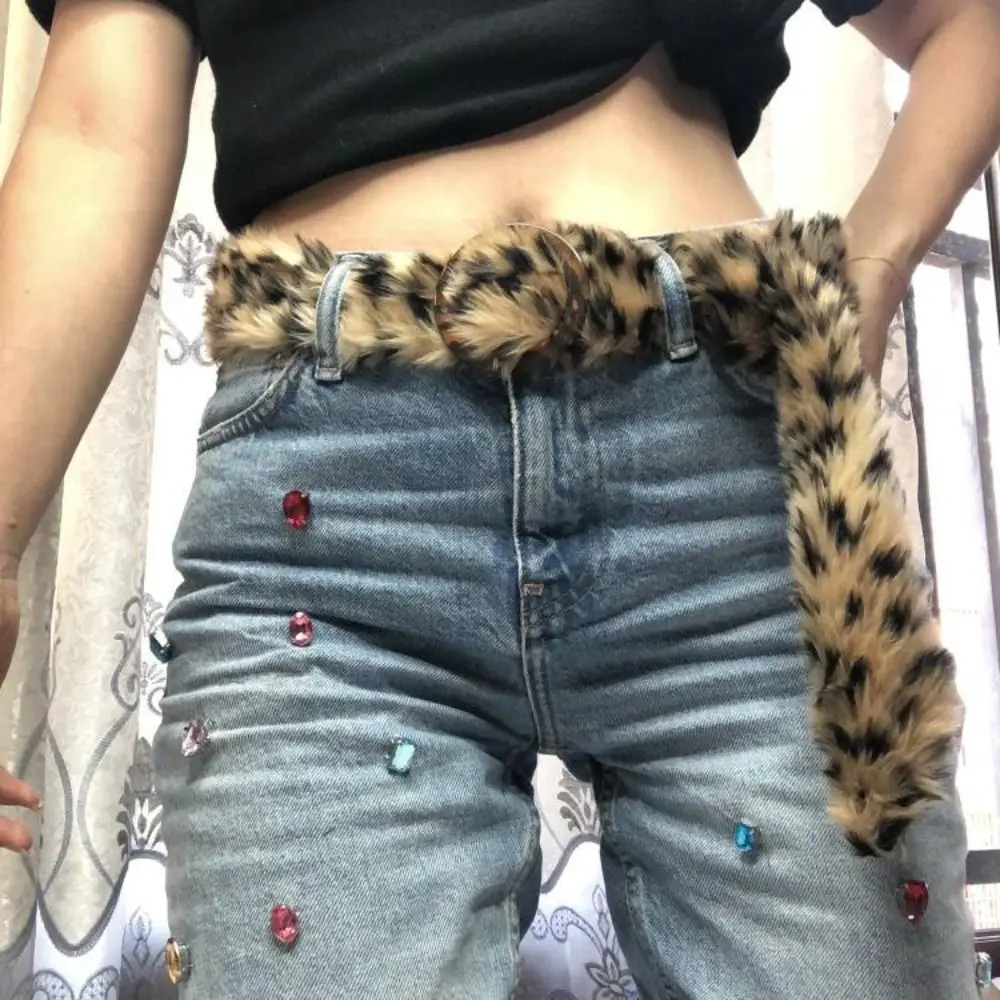 فروي ليوبارد طباعة أفخم حزام الجينز ديكور Y2K أفخم شرابات زنار الهيب هوب Steampunk الجاز أزياء رقص الإكسسوار
