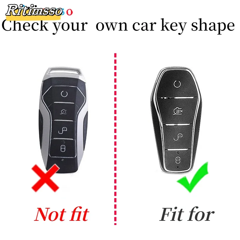 Zinc Alloy+ PU Leather Car Key Case for BYD Atto 3 Han EV Dolphin 4 Buttons Remote Control Protect Cover Auto Accessories