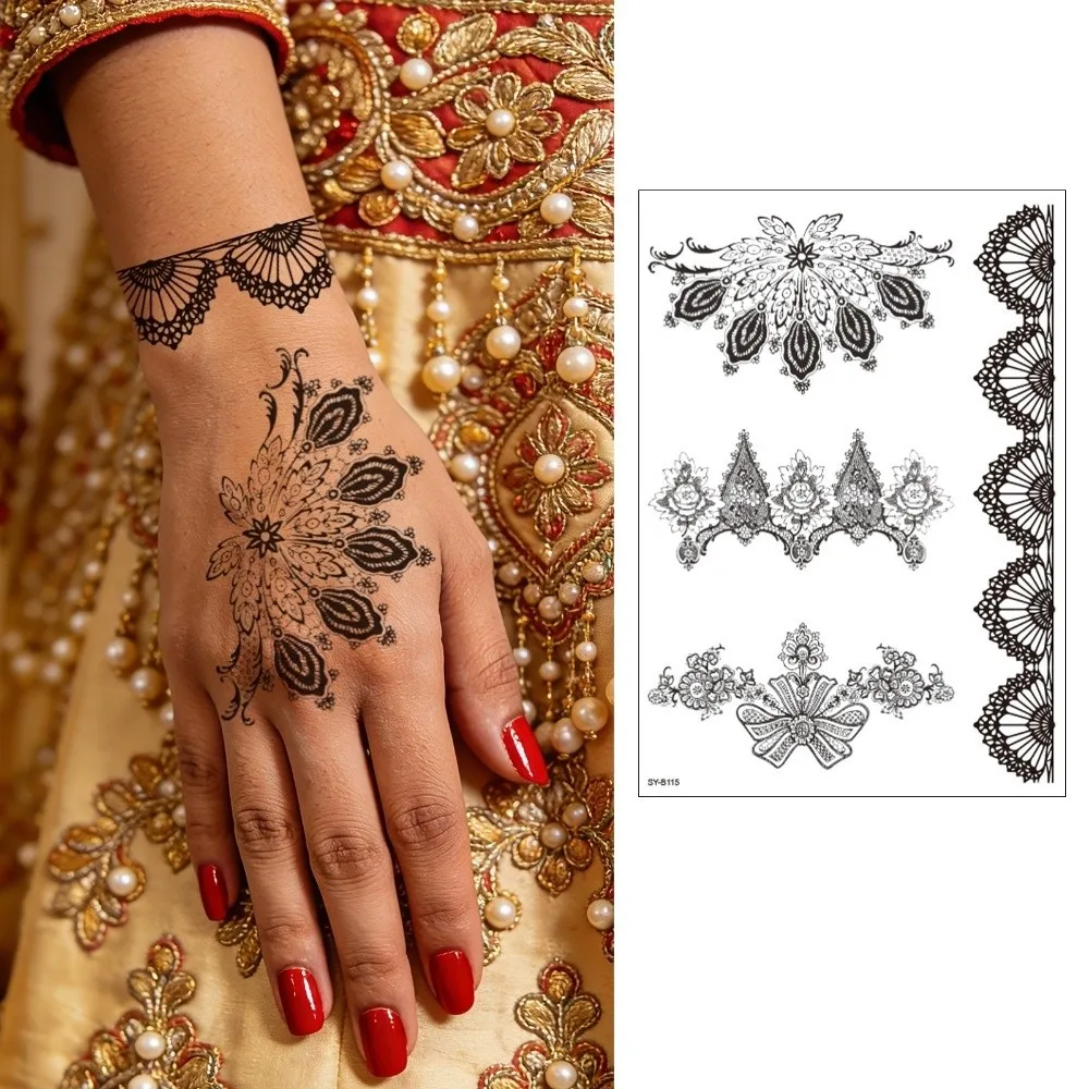 Water Transfer Decals Mandala Henna Tattoo Stickers Fake Instant Henna Temporary Tattoo India Mehndi Flower Waterproof