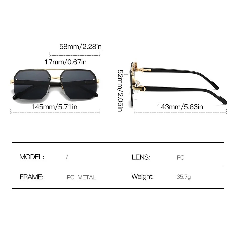 Oversize Retro Double Bridges Polygon Square Metal Men Sunglasses Fashion Gradient Shades UV400 Trending Women Sun Glasses