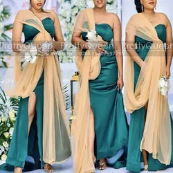 Customized Mermaid Bridesmaid Dresses Side Slit Long Emerald Green One Shoulder Sleeveless Plus Size Sheath Wedding Party Dress
