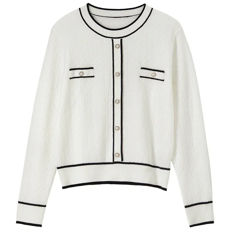 SENTUBILA Women Elegant Wool Knitted Pullovers 2025 Spring New Korean Straight Spliced Long Sleeve Knit Top Jumper W43E56740