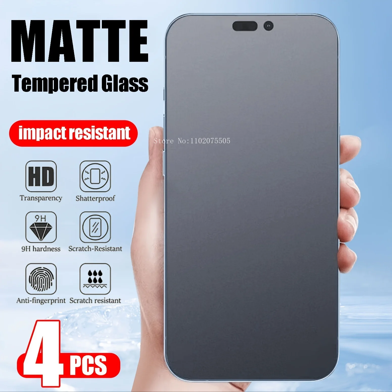 4pcs Matte Tempered Glass For IPhone15 Pro Max 15 14 13 Pro14 Plus 12 11 XS Max XR X Anti-Fingerprint Flim for iPhone 12 13 mini