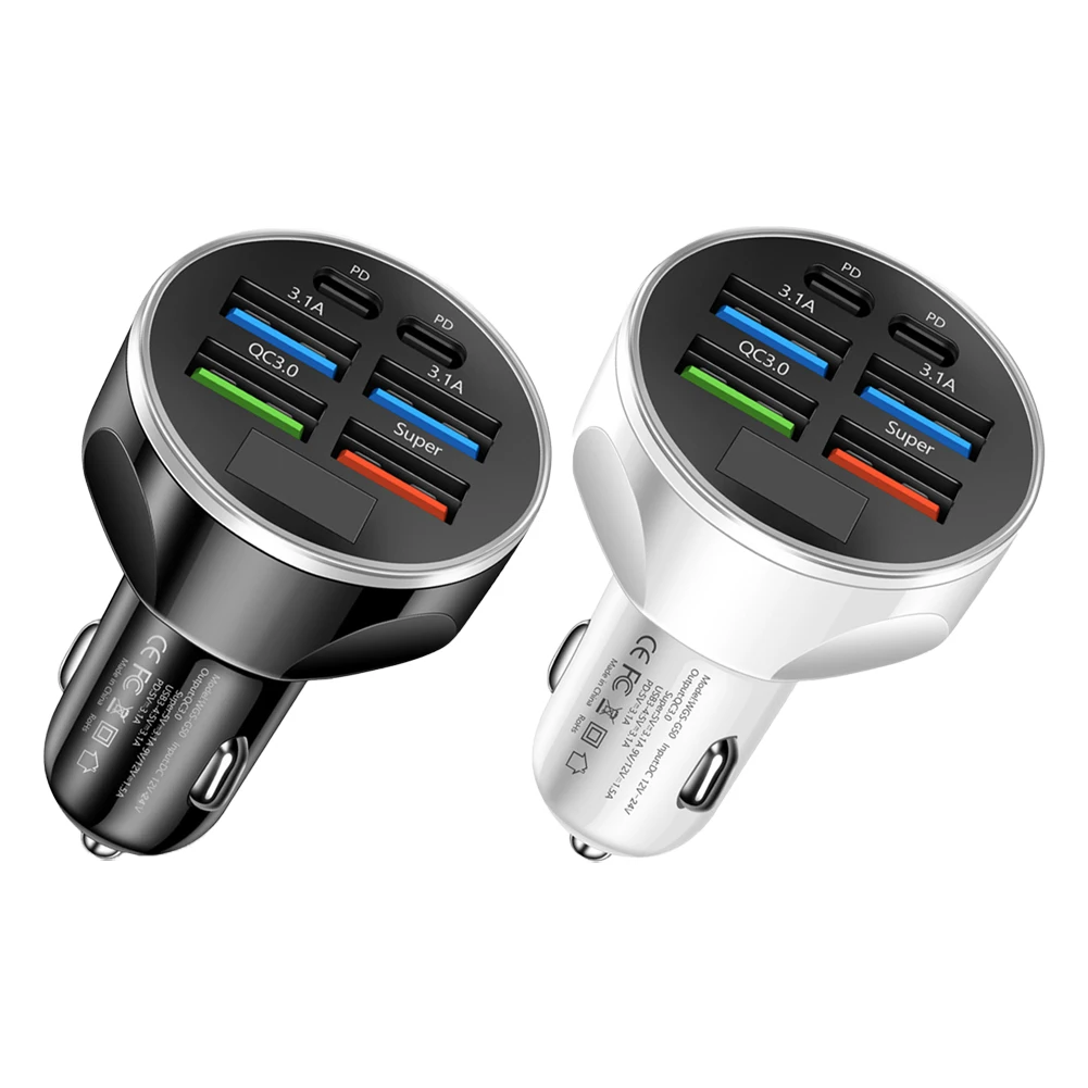 Car Charger LED Display LED Digital Display Car Phone Charger USB Ports Circuit Protection Digital Display Wide Compatibility