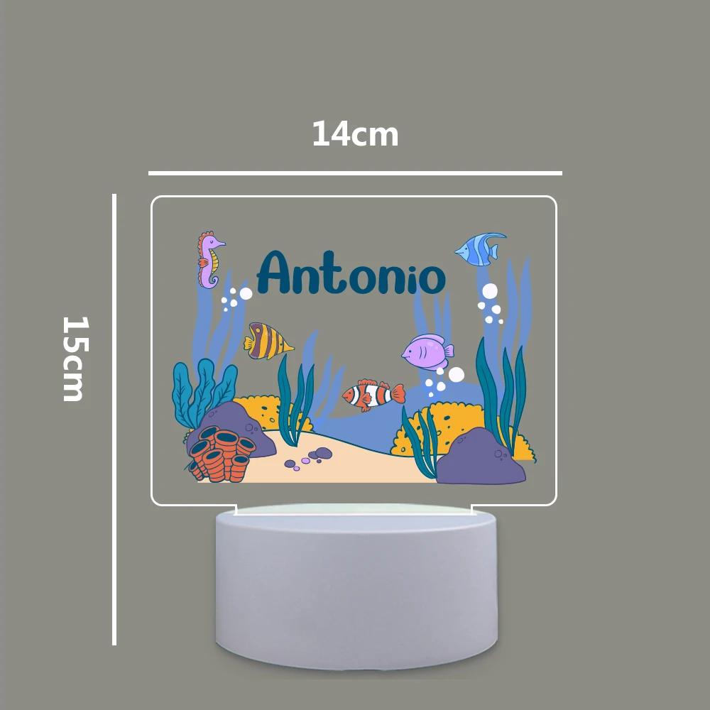 

1 pc colored Underwater creature world UV Print Custom Name Led Night Light Acrylic 3d Lamp Kids Room Decor Children's Gift