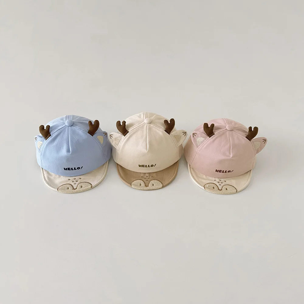 

Korean Style 5-16M Baby Hat Fawn Embroidery with 3D Antlers Baby Peaked Cap Soft Brim Sun Protection Hat