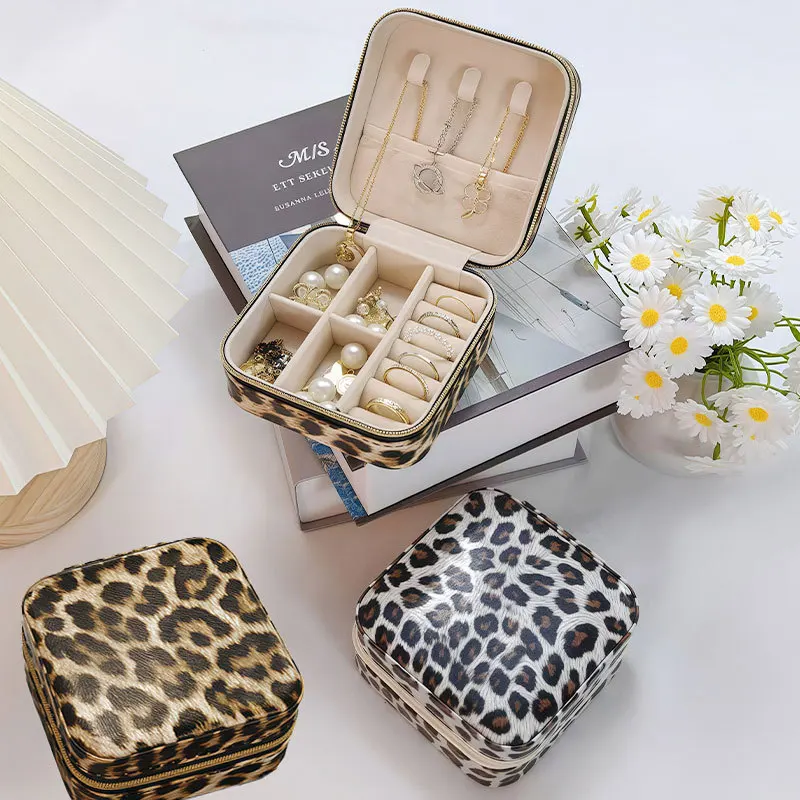 Leopard Print High-End Jewelry Box for Women Portable Accessories Organizer Necklace Earrings Rings Luxury Storage Solution