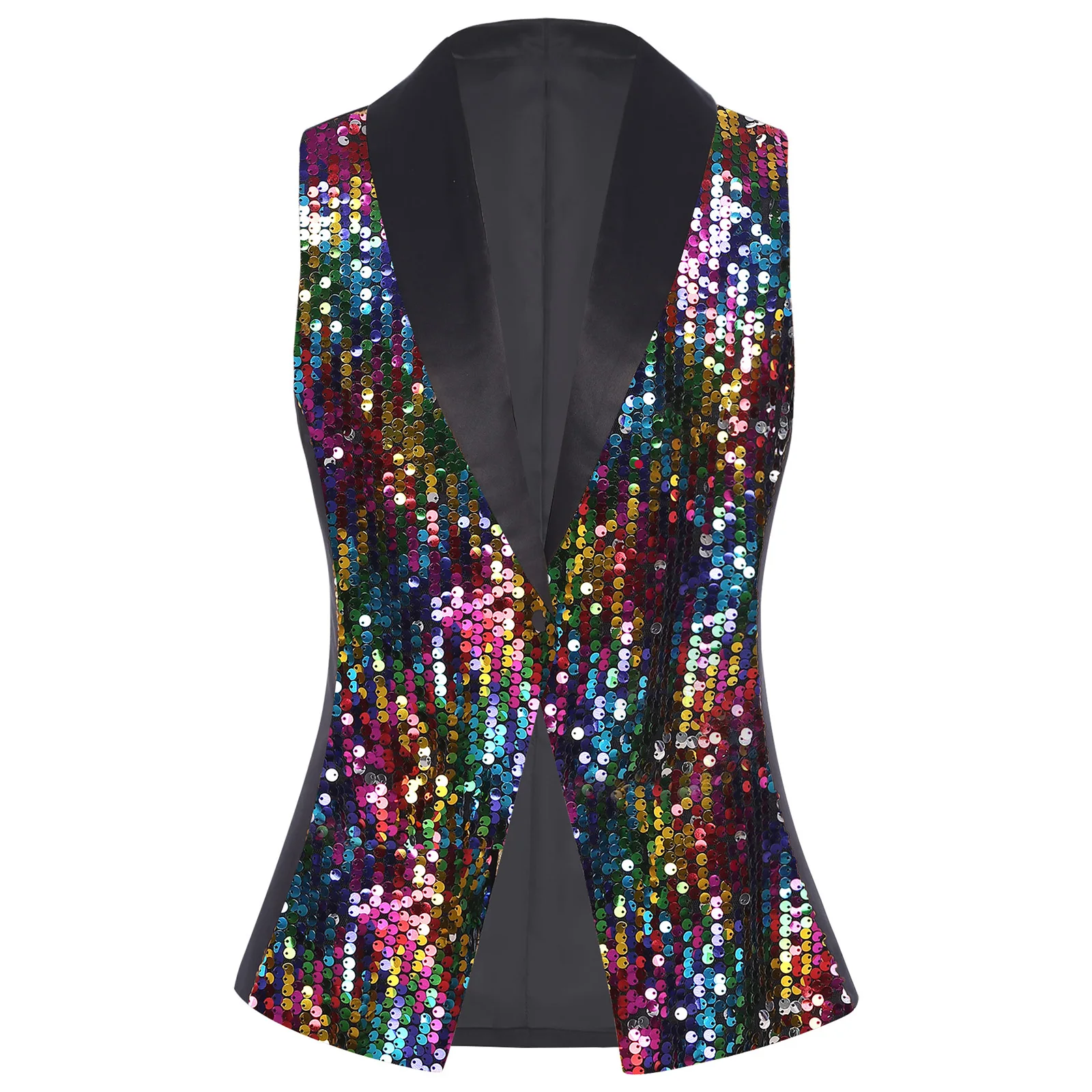 

Women Stylish Vest Waistcoat All-matched V-neck Sleeveless Sparkly Sequin Waistcoat for Banquet Wedding Pageant Celebration
