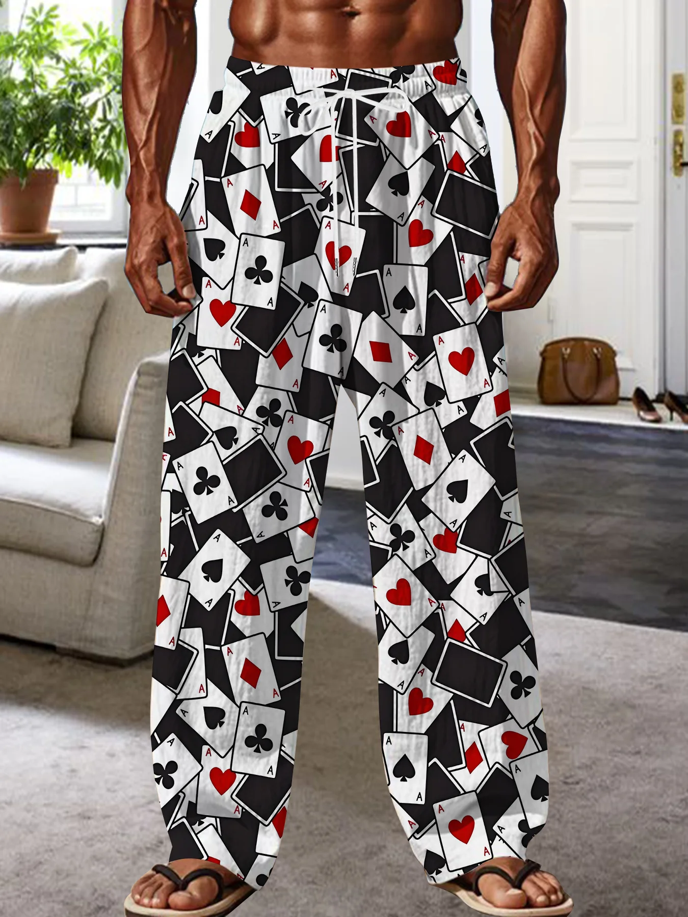 

Poker Fun Pattern 3D Printed Pants for Both Men and Women, Casual Vacation Straight Leg Pants, Fitness and Sports