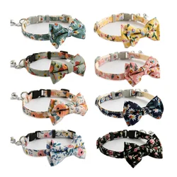 Daisy Sunflower Print Fabric Cotton Dog Collar Pet Cat Bow Tie Lovely Neck Strap Blue Pink Bowknot Cute for Small Middle Dog