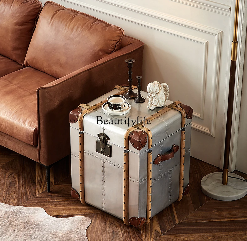 American Country Side Table Locker Rivet Vintage Suitcase Storage Cabinet Handicraft Tea Table