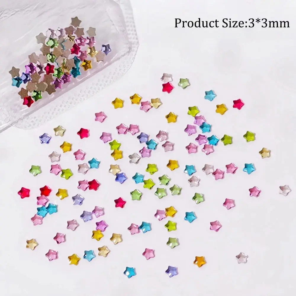 50 SZTUK Kryształków do zdobienia paznokci 3D, błyszczące, kolorowe, z ostrym dnem, lśniące cyrkonie, błyszczące brokatowe mini gwiazdki 3 mm