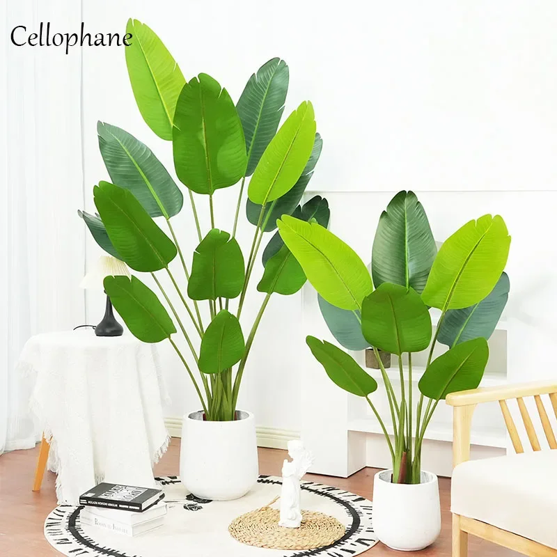 Artificial Plants Banana Tree Large Tropical Palm Tree Real Touch Plastic Fake Banana Leaves for Home Garden Decoration Outdoor