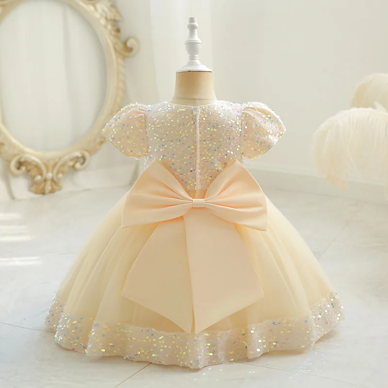 Children's Dress Sequined Children's Dress Fluffy Mesh Princess Dress Baby Girl One-year-old Banquet Girl Dress