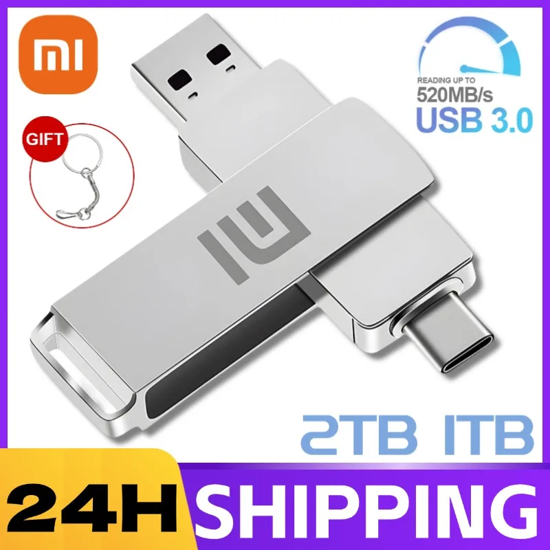 Xiaomi 2 To USB 3.0 Flash Drive Haute Vitesse Pen Drive 1 To Métal Étanche 512 Go 256 Go 128 Go Clé USB Adaptateur TYPE-C