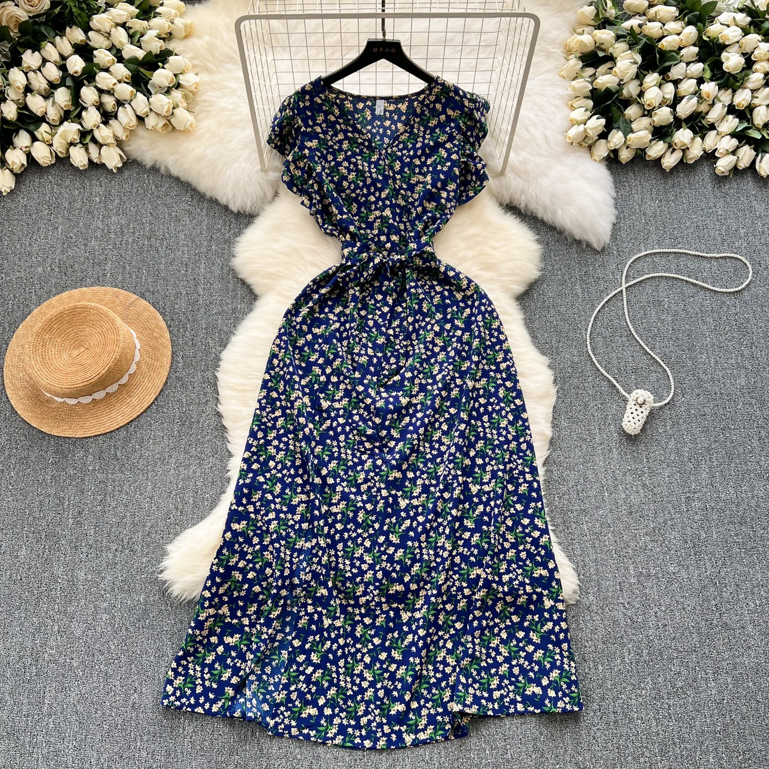 YuooMuoo-Robe Longue Imprimée avec Ceinture pour Femme, Tenue de Plage Éducative, Style Vacances d'Été, Mode Européenne, 2024