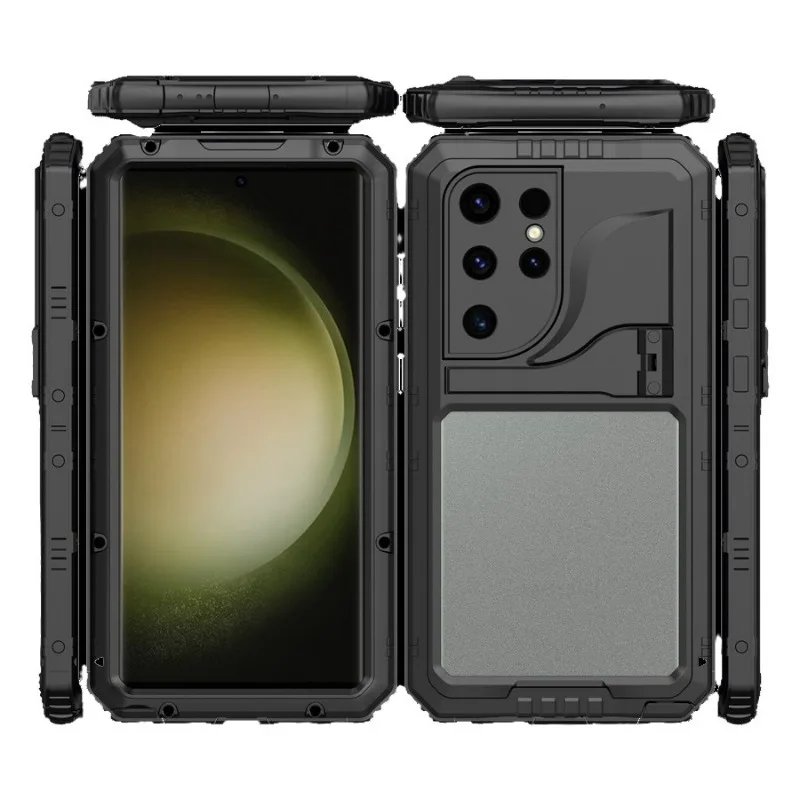 New IP68 Heavy Duty Armor Metal Waterproof Case For Samsung S23 S23 Ultra  Plus Military Shockproof Cover Screen Protector Stand