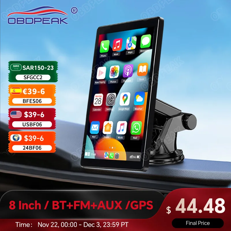 OBDPEAK K5 Car Dash Cam DVR Rotatable Screen Wireless Carplay Android Auto 1080P Rearview Camera GPS Navigation Video Recorder