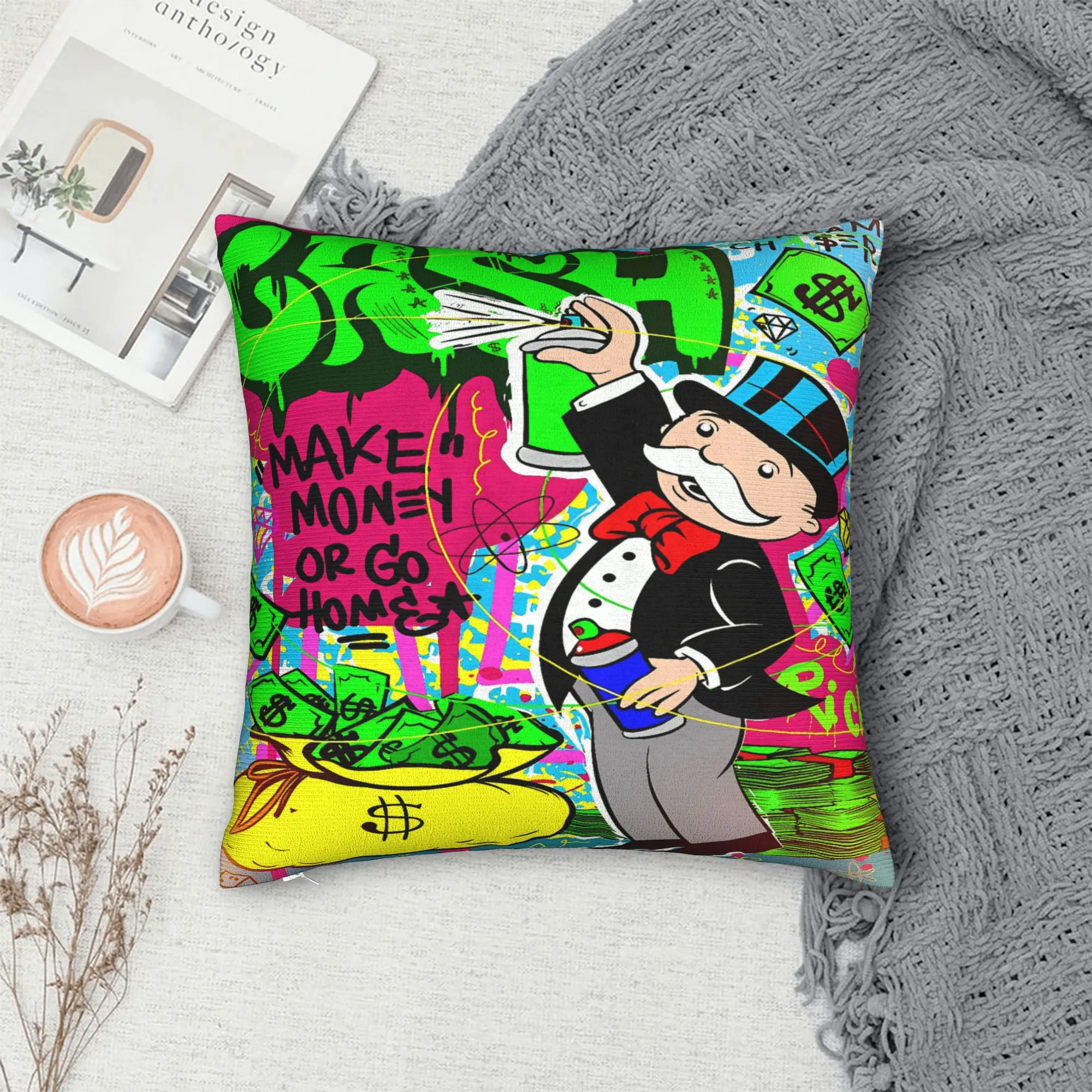 Monopolys Money Dance Pillow Case  Novelty Pillow Cover Design Pillowcases For Sofa Car Home Decor