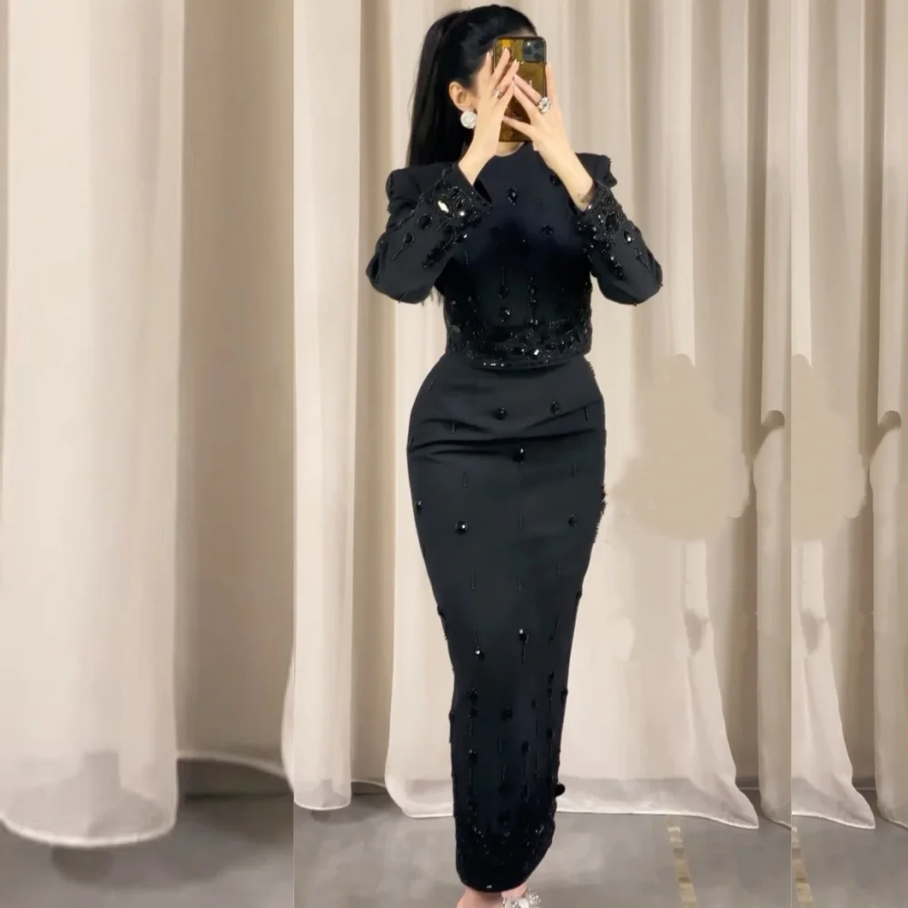 

Customized High Quality Jersey Sequined Straight Collar Midi Dresses Bespoke Occasion Modern Style
