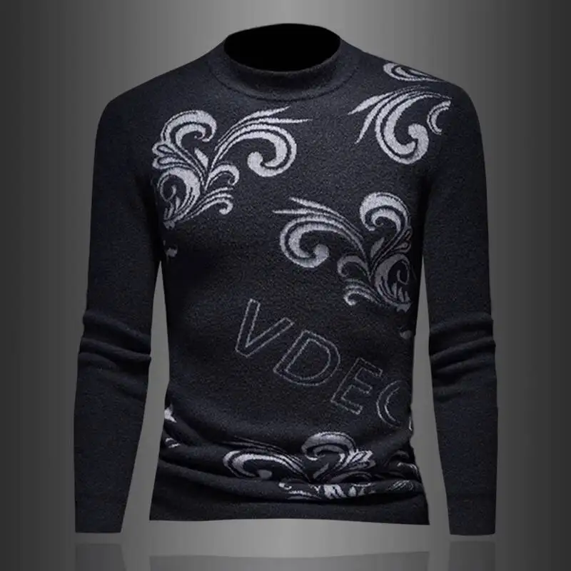 

Шерстяной свитер для мужчин, жаккардовый вязаный свитер с цветочным принтом, модный однотонный свитер 2025 года, мужской свитер, Джерси Navidad Hombre