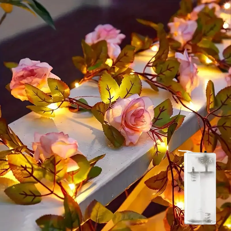 

2M Champagne Rose String Light Artificial Vine Fairy Lamp Suitable For Indoor Outdoor Holiday Valentine's Day Wedding Decoration