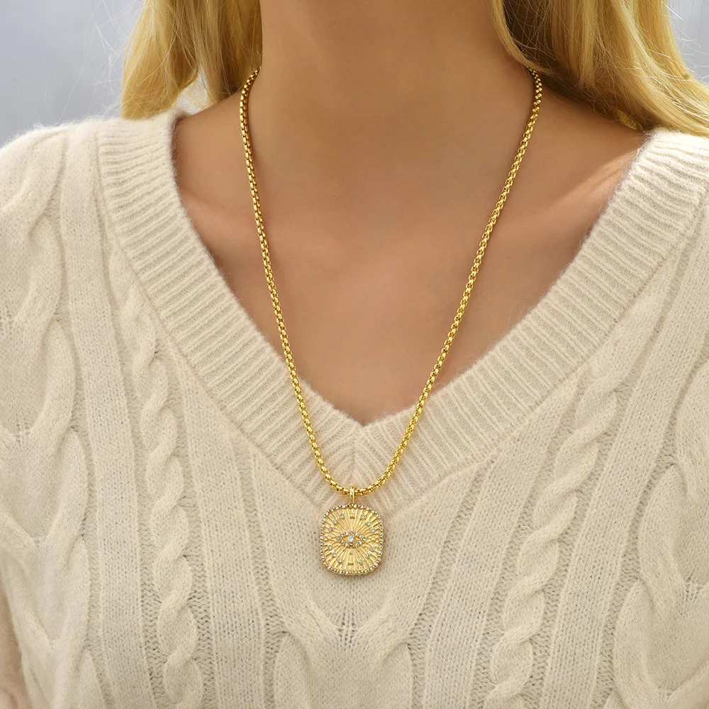 Cute Eyes Heart Palm Zodiac Signs Necklace For Women Double Sided Enamel Star Pendant Collar Gold Color Stainless Steel_maomaolike.com