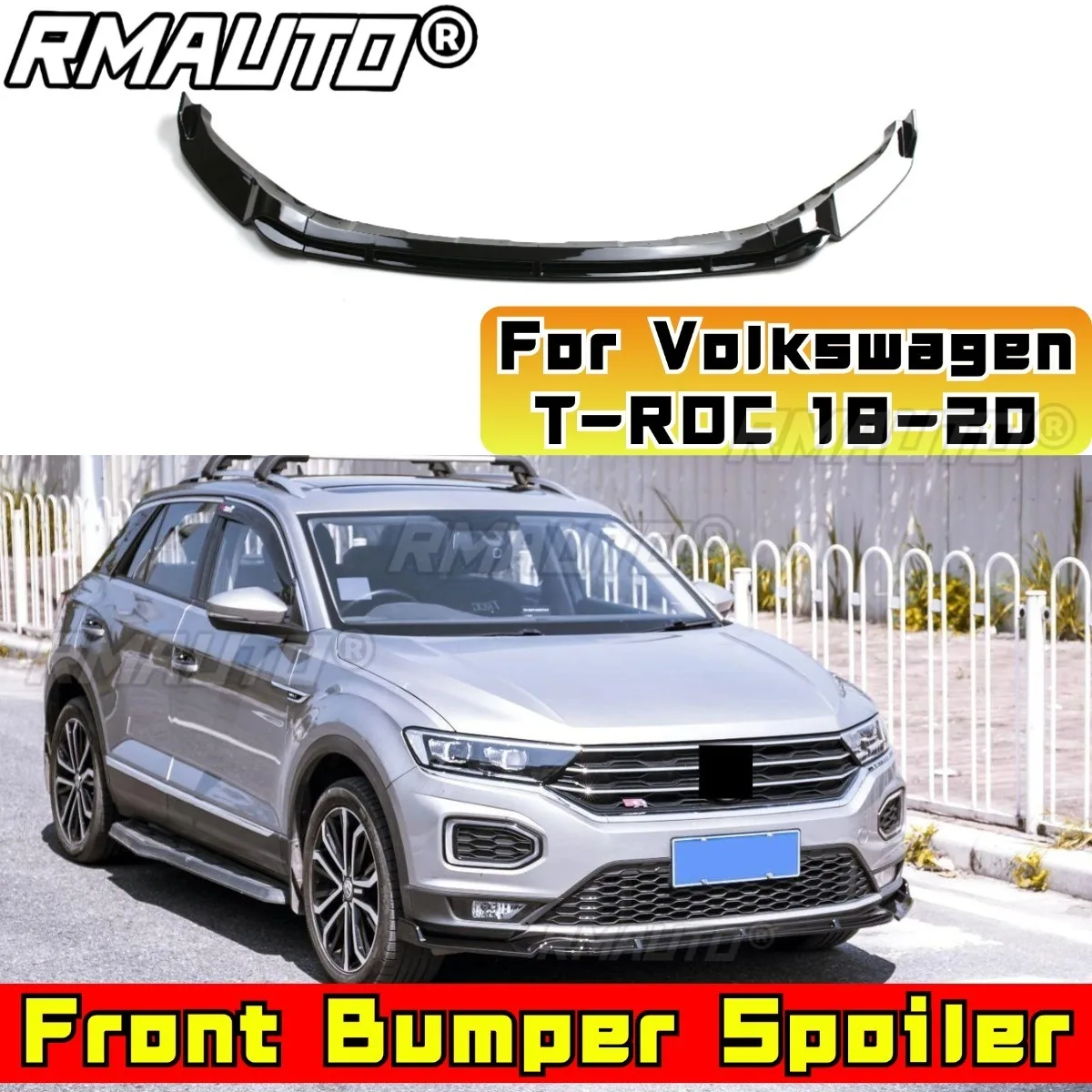 For Volkswagen T-ROC 2018-2020 Car Front Bumper Lip Splitter Diffuser Body Kit Gloss Black Bumper Protector Modification Part