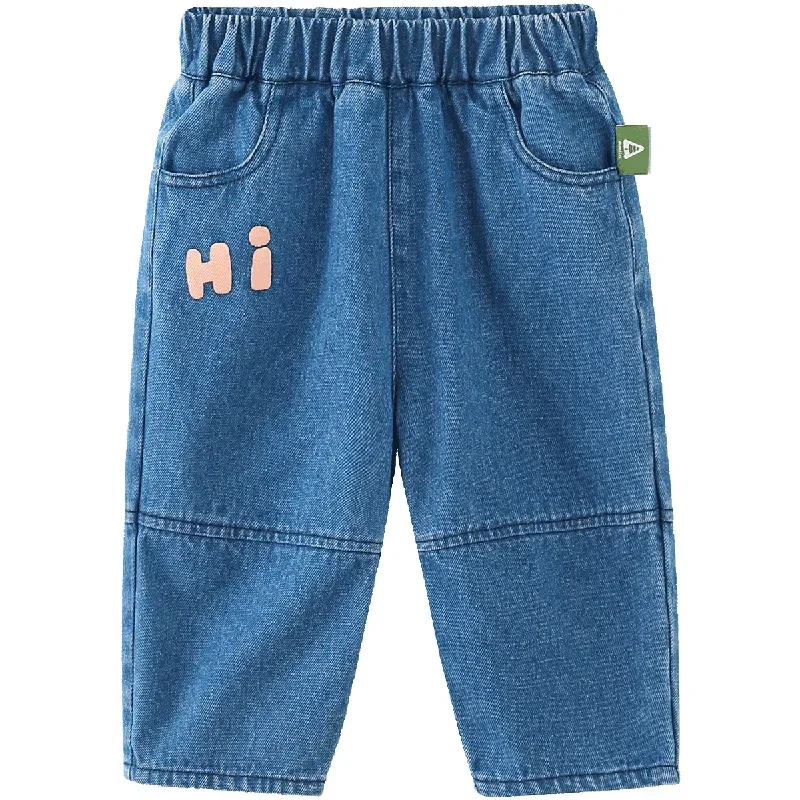 

Children's Wear 2023 Winter New Children's Jeans Versatile and Versatile Baby Straight Leg Pants Loose Fashionable