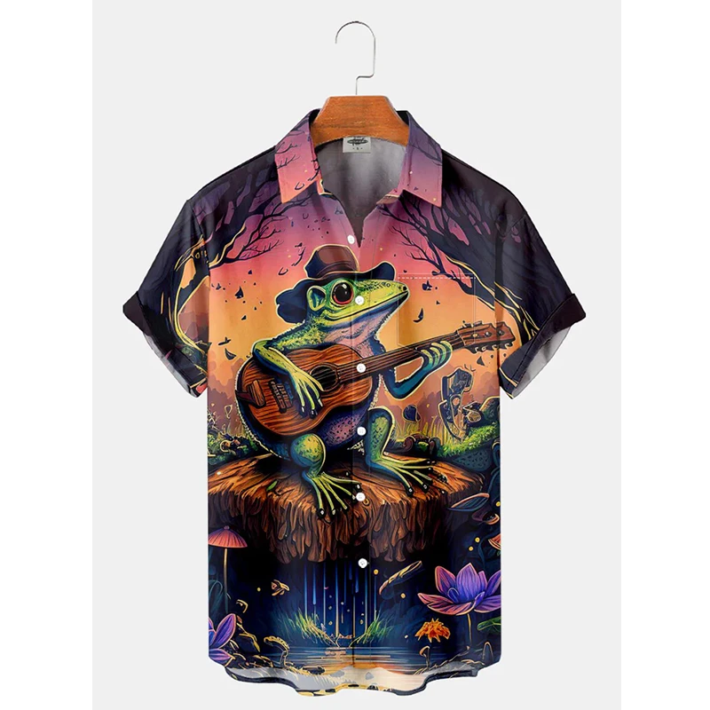 Hawaii Funny Shirt For Men 3d Print Frog Summer Hawaiian Beach Tops Casual Short Sleeve Lapel Blouse Streetwear Male Clothing