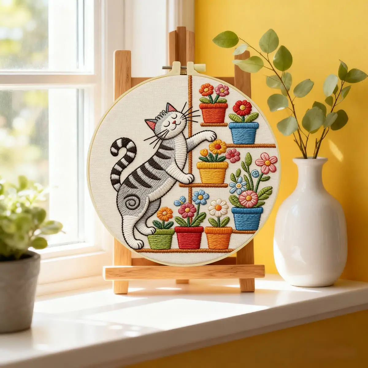 1 Stück 20X20CM/15X15CM 7,87/6,3 Zoll Tier - Katze Stickerei Starter-Kit DIY-Kit DIY-Stickerei-Set Handarbeiten Malerei – Detail 2