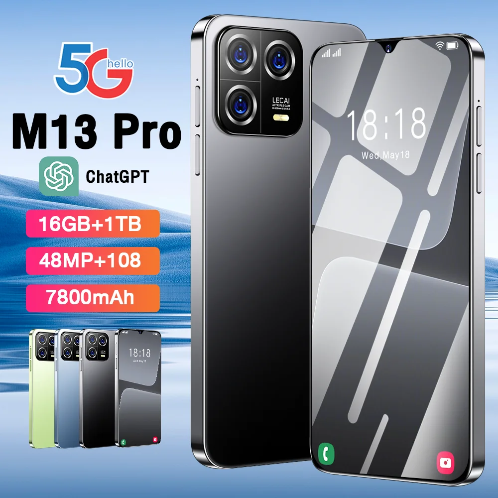 

Global Version M13pro 5G Smartphone 7.3 Inch 16GB +1024GB Snapdragon 8 gen3,108 MP Camera 8000Mah Battery Android Phone