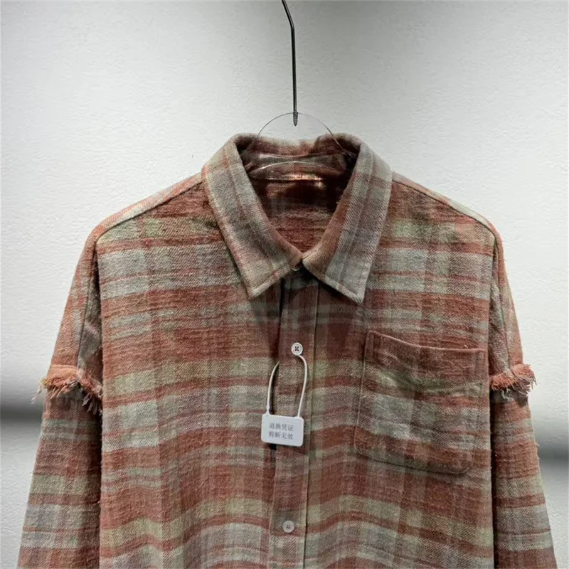 

Women's shirt New autumn 2025 single breasted lapel long sleeved top High quality pure cotton loose plaid fringe Women's blouse