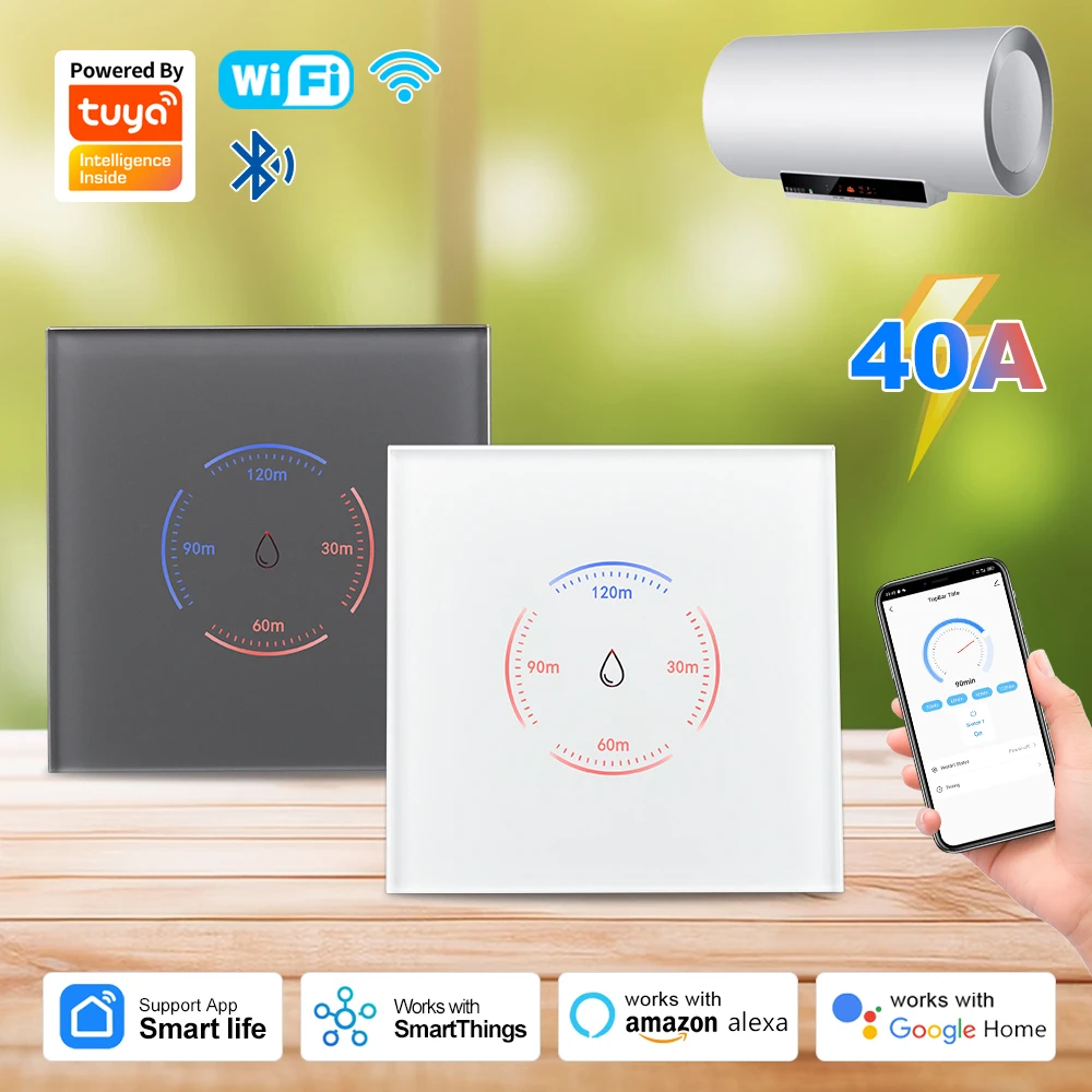 

Tuya Smart Wi-Fi + Bluetooth 40A Водонагреватель Бойлер Сенсорный переключатель 8000 Вт Таймер Расписание Голосовое управление Alexa Google Home Яндекс Алиса