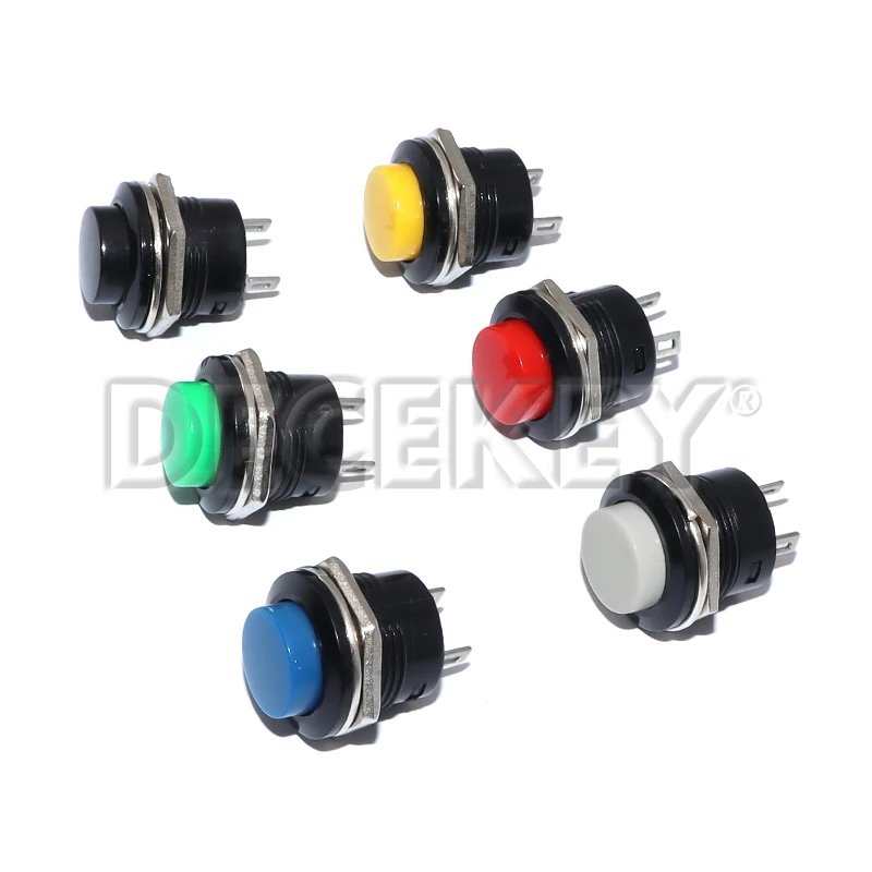 6PCS Momentary Push Button Switch 16mm Momentary 6A/125VAC 3A/250VAC Round Switches R13-507 BLACK RED GREEN WHITE BLUE YELLOW