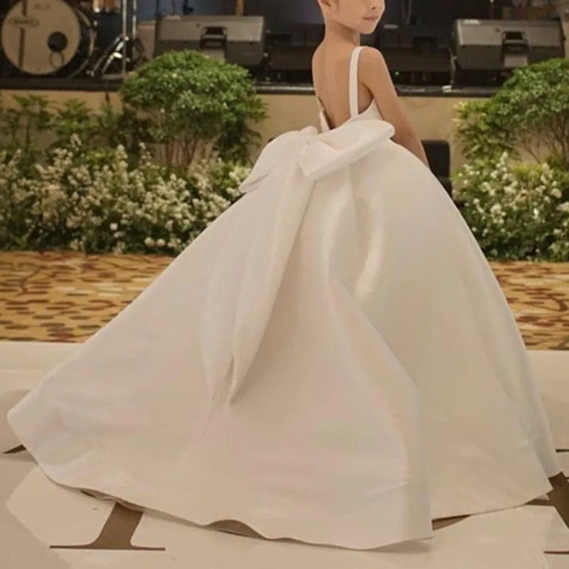 Vestido de niña de flores con manchas de marfil para boda, vestido de fiesta para niña, vestido de dama de honor Junior para bebé con lazo grande