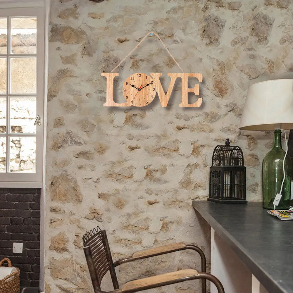 Wooden Hemp Rope Wall Clock Beige Modern Silent Hanging Decorative Clock for Bedroom Living Room Kitchen Office Dining Room