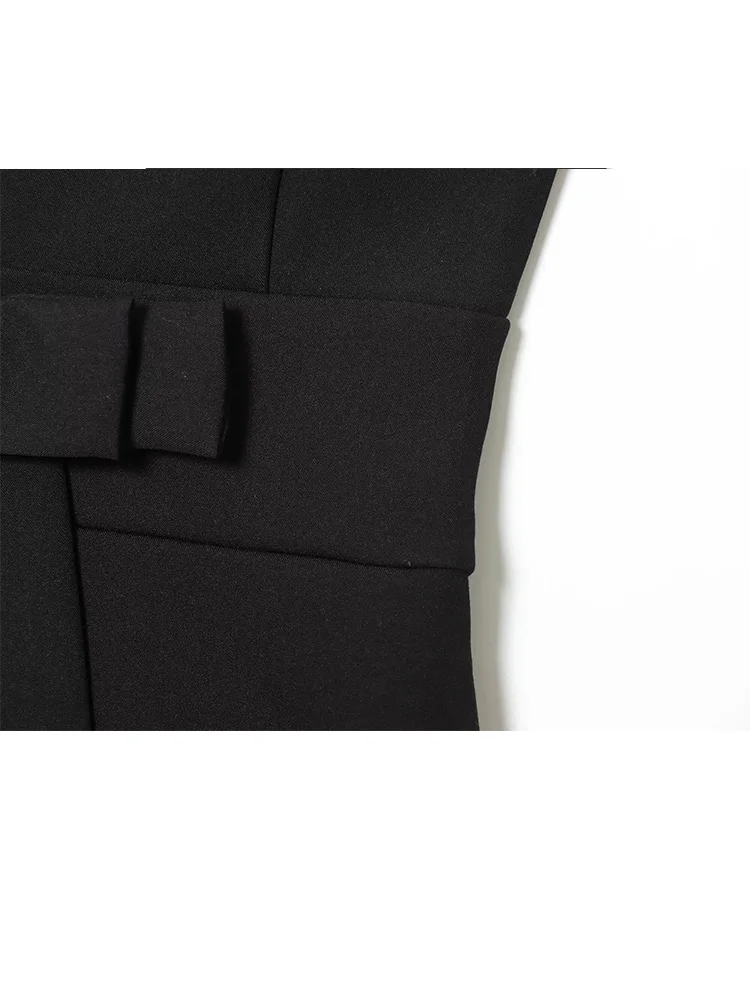 HH المرأة أنيقة القوس مزين الجانب زيبر عارية الذراعين فستان بفتحة عنق على شكل v الصيف الإناث شارع العليا عادية أكمام فستان قصير Mujer