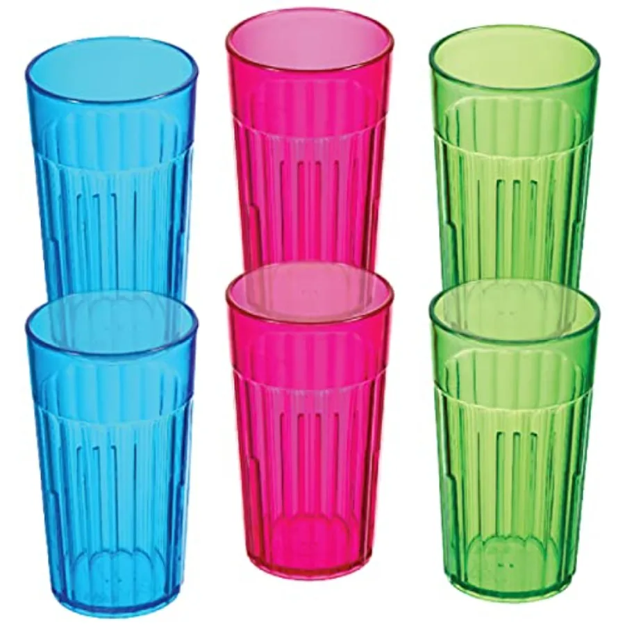 

Arrow 6 oz Plastic Tumblers - 6 pk Blue, Green and Pink - Break-Resistant Drinking Glasses for Indoor and Outdoor Use - Dishwas