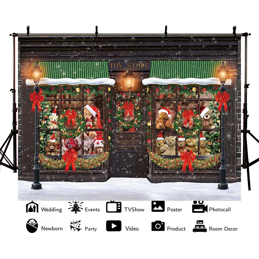 พื้นหลังการถ่ายภาพคริสต์มาสกลางแจ้งฤดูหนาว Toy Store ภาพฉากหลัง Snow Photo Studio Photo Props Photoczone