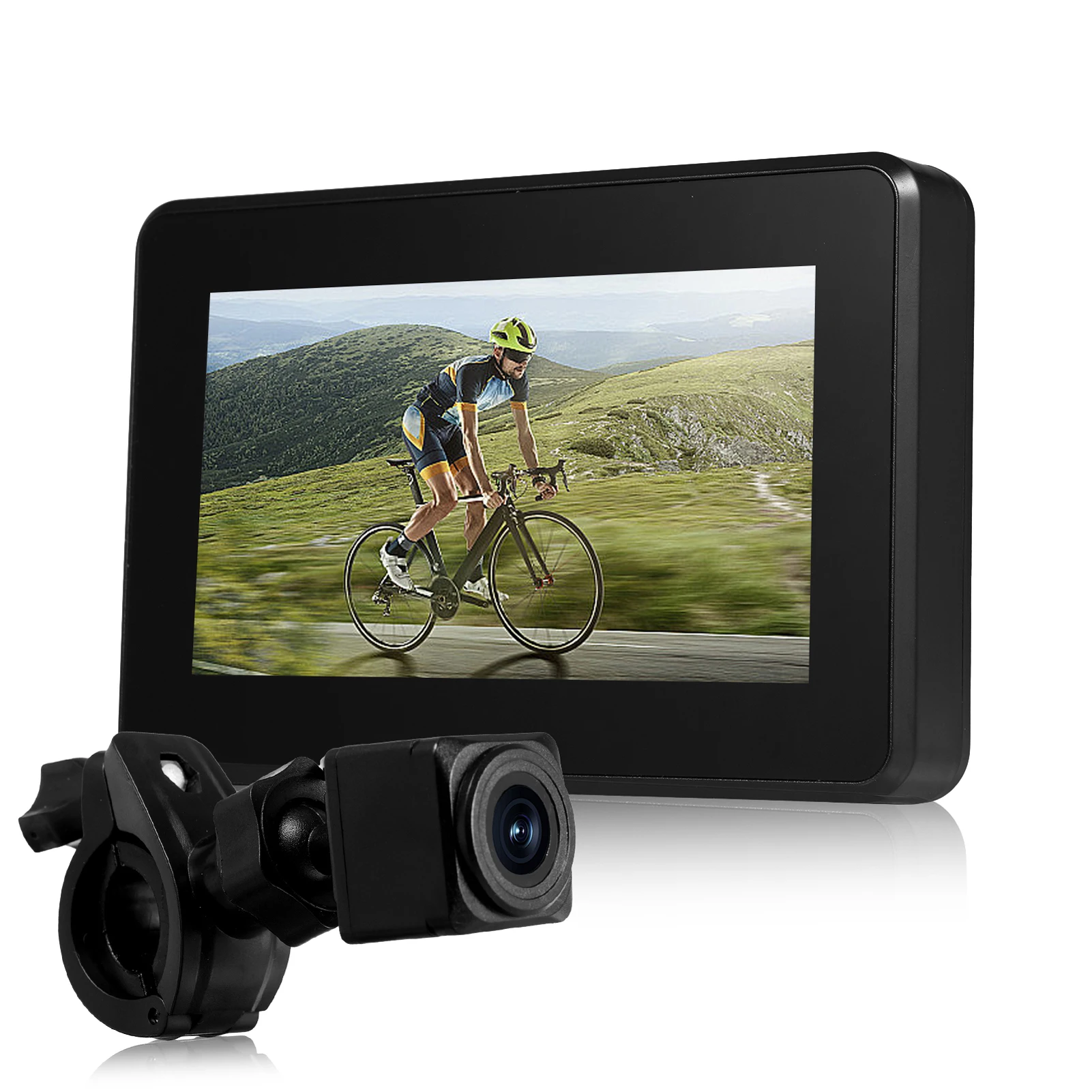 

Handlebar Bike Mirror, 1080P Rechargeable Recording Bicycle Rear View Camera with 4.3'' Monitor Night Vision 110° Wide Angle
