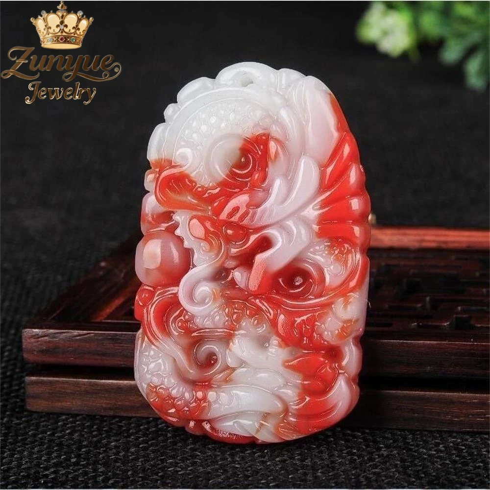 Hetian Chicken Blood Jade Dragon Pendant Luxury Quality Jewelry Exquisite Elegant Popular Charms Best Selling Gift Young Amulets