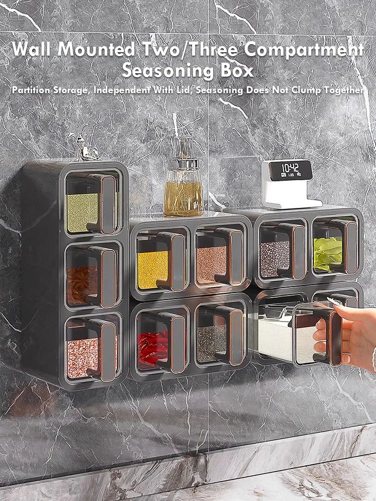 Kitchen Seasoning Jar Combination Set Seasoning Box Wall Mounted Non Perforated Seasoning Box Storage Rack Kitchen Accessories