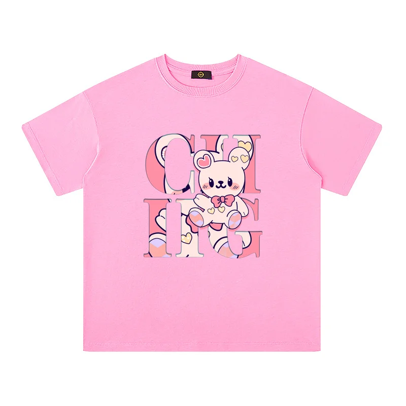 Designer Girls Summer Clothes T-shirt Cotton Kids Tops Cute Cartoon Bear Print Short Sleeved Children Casual Wear Festival Gifts