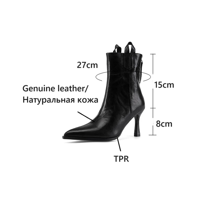 NEW Autumn Women Boots Genuine Leather Shoes for Women Pointed Toe Thin Heel Shoes Zip Short Boots Super High Heel Modern Boots