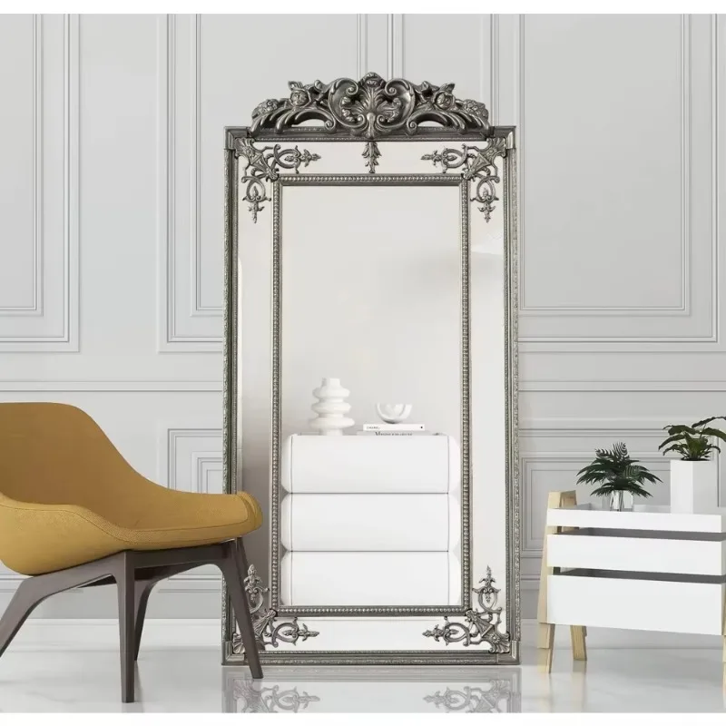 French retro mirror Baroque wooden decorative home wooden mirror large wall floor thinner golden ornate mirror