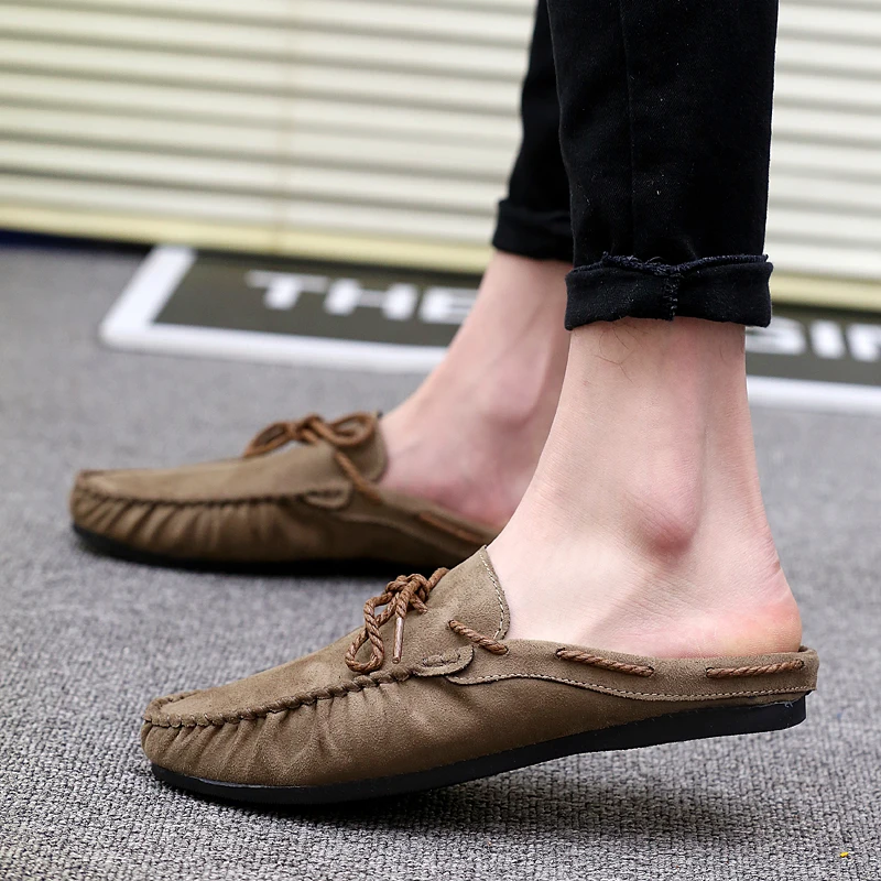 Summer Bowknot Half Shoes For Men Dress Shoes Mules Man Slides Leather Casual Shoes Backless Loafers Slippers Flats Sandals 2023