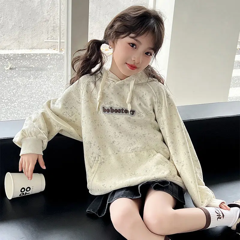 

Girls' Fleece-Lined Thickened Hooded Sweater - Stylish Korean Style Big Girls' Autumn/Winter Top